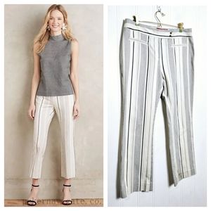 Anthropologie Cartonnier Pants Womens Sz 10 Charlie Crop Flare Blue Stripe